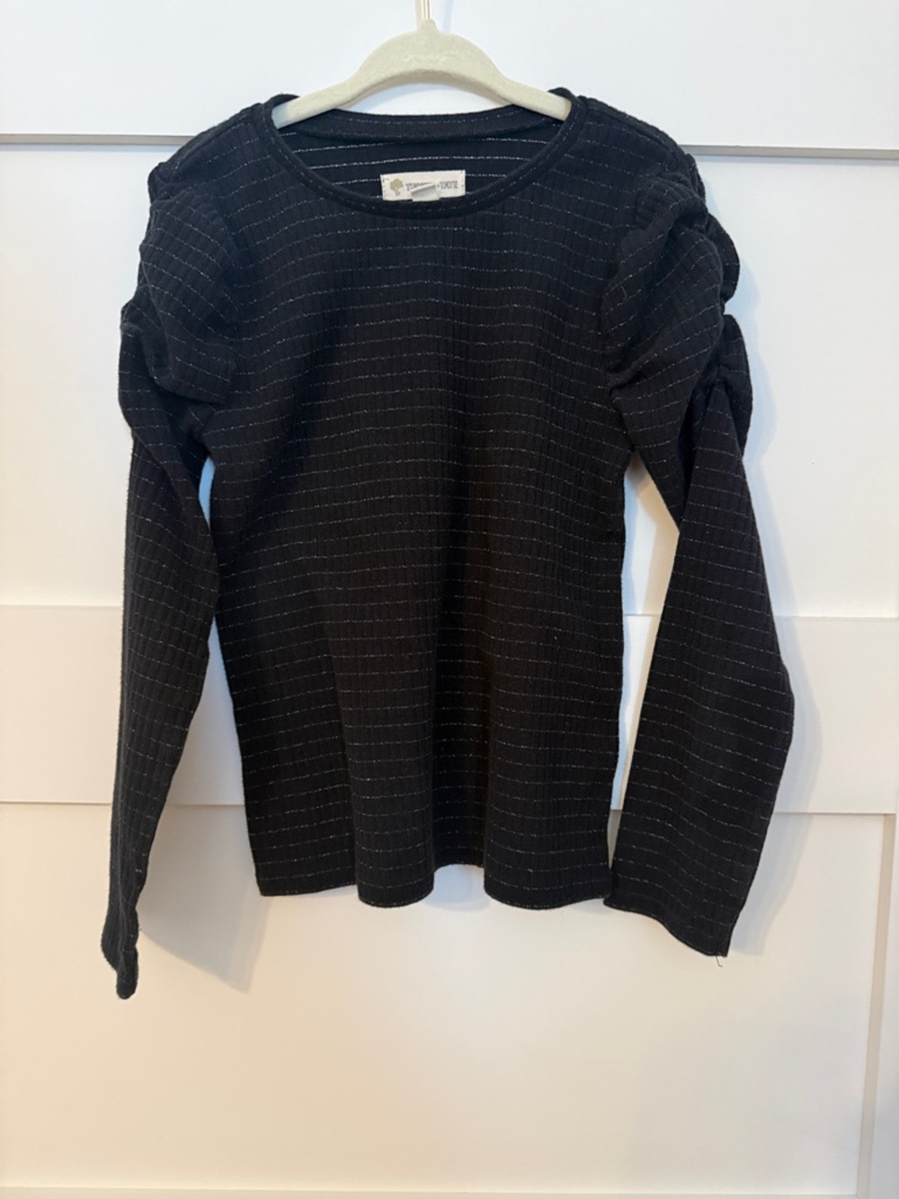 Tucker + Tate Black Knit Top with Metallic Pinstripes